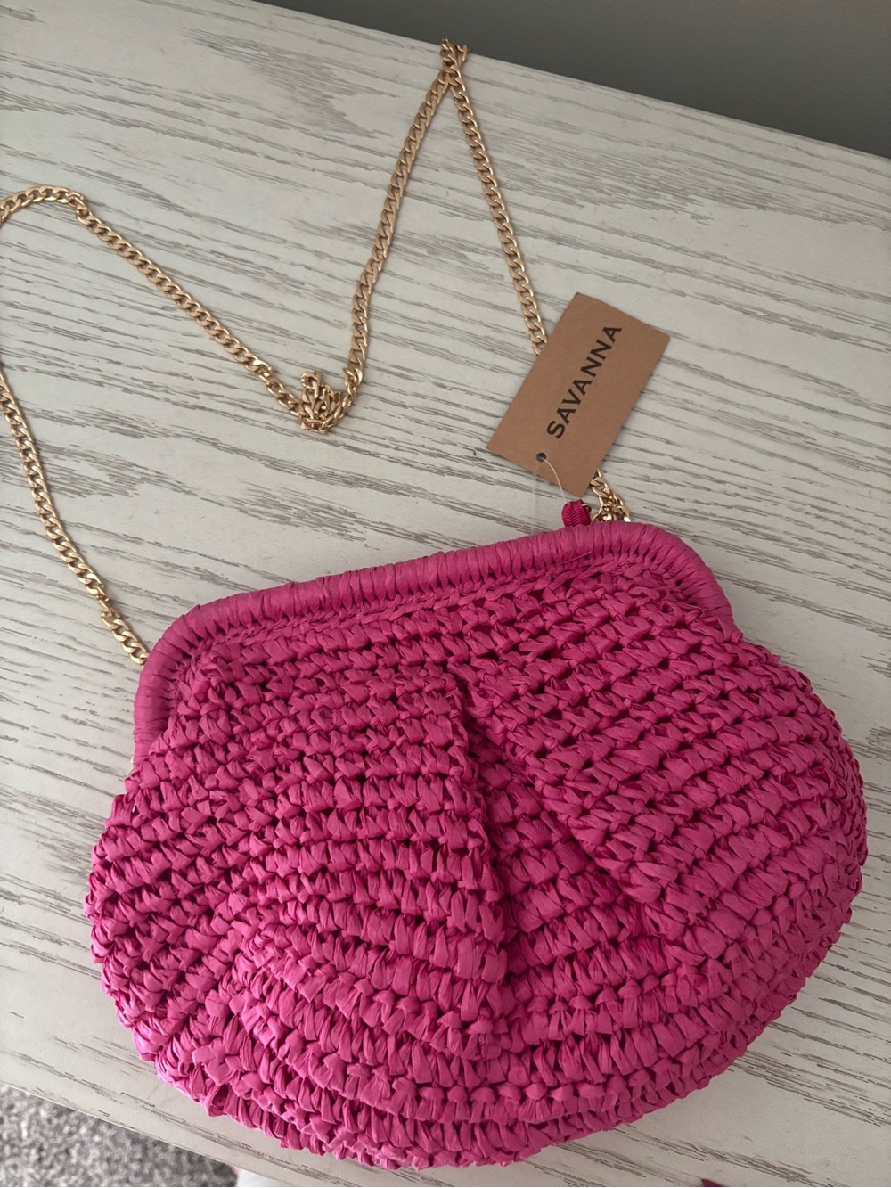 Savannah Hot Pink Woven Crossbody with Gold Chain